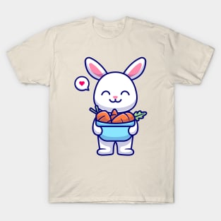 Cute Rabbit Bring Carrots In Bucket Cartoon T-Shirt